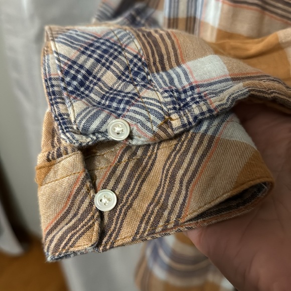 Thread & Supply Button up Shirt-Wmns Sz M-Brown Toned Plaid-Cotton-EUC - Picture 5 of 16